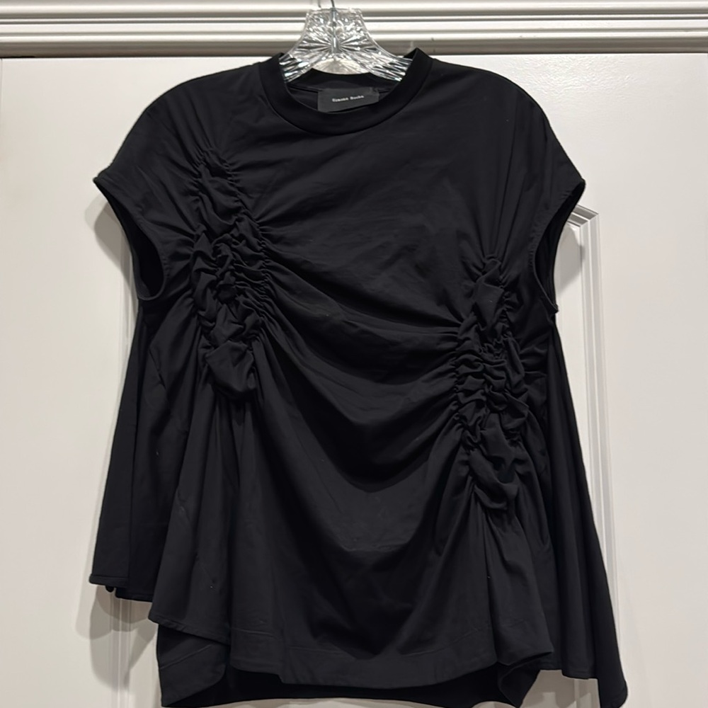 Black 100% Cotton Simone Rocha swing tshirt with a ruffle detail size xs